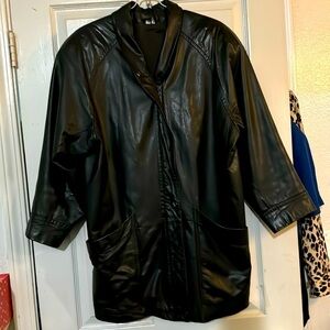 Womens Petite Black Lambskin Leather Coat PM